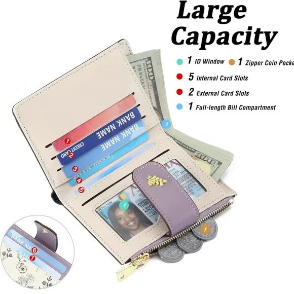 Floral Purple and Cream Women's Wallet - Picture 6 of 7